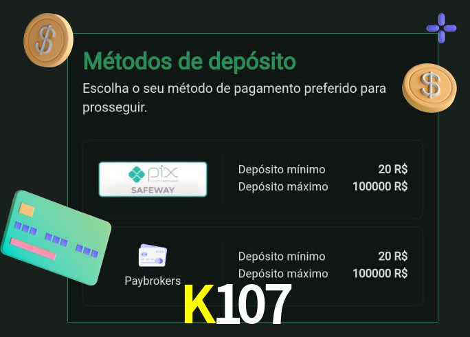 O cassino K107bet oferece uma grande variedade de métodos de pagamento